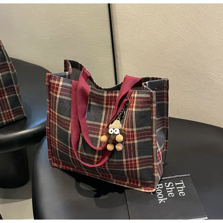 Women Plaid Canvas Tote Bag Large Capacity 2024 — feature 37