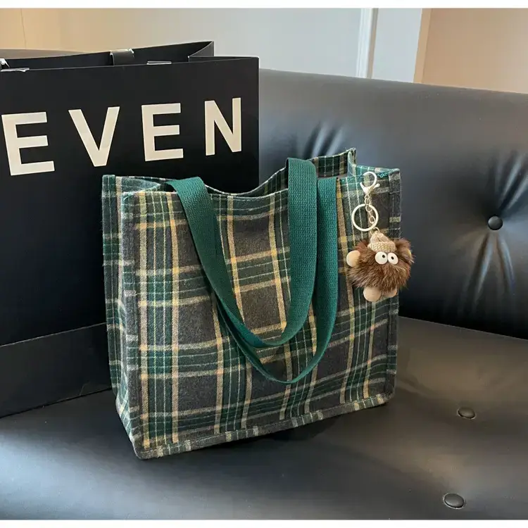 Women Plaid Canvas Tote Bag Large Capacity 2024 — feature 38