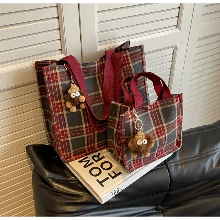 Women Plaid Canvas Tote Bag Large Capacity 2024 — feature 39