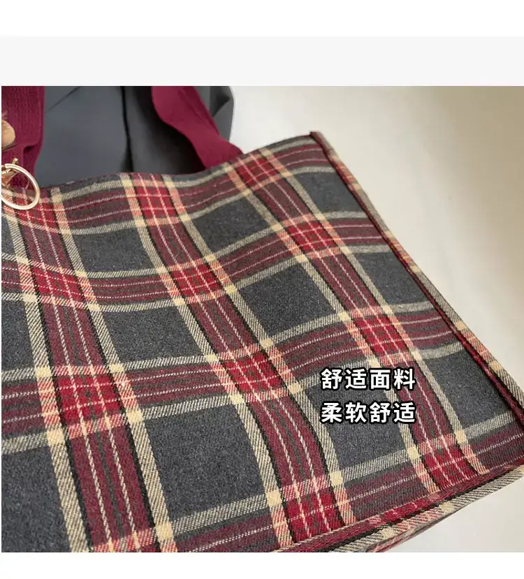 Women Plaid Canvas Tote Bag Large Capacity 2024 — feature 4