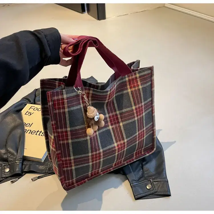 Women Plaid Canvas Tote Bag Large Capacity 2024 — feature 40