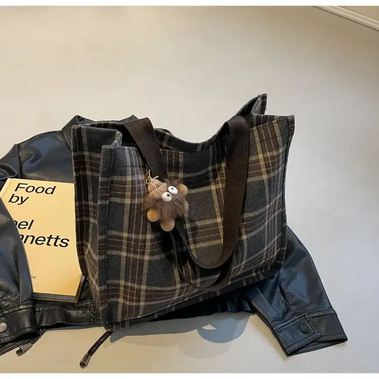 Women Plaid Canvas Tote Bag Large Capacity 2024 — feature 41