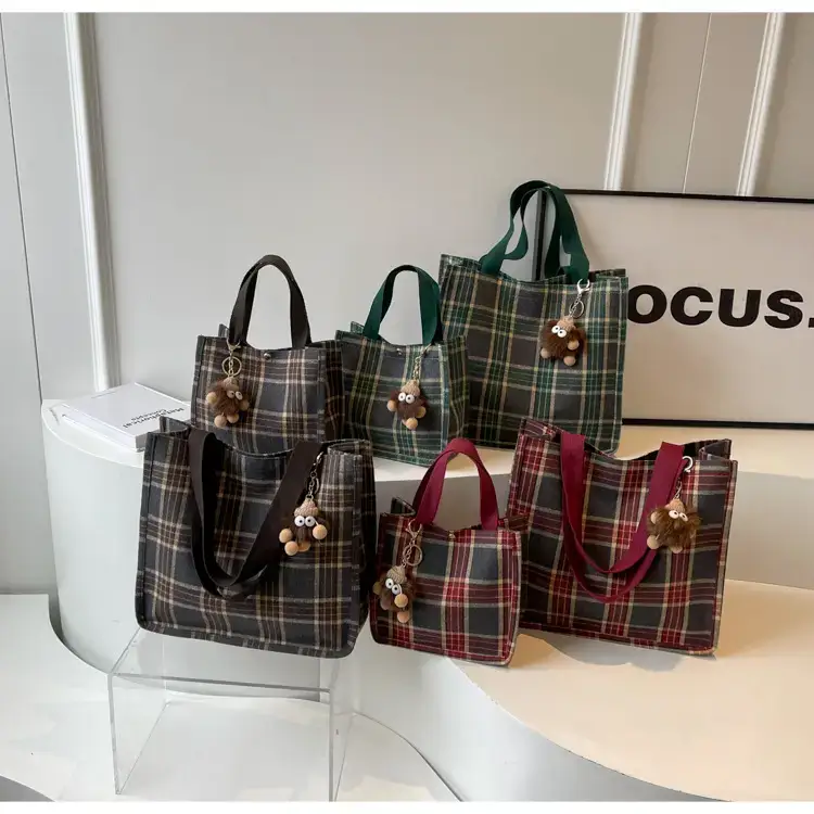 Women Plaid Canvas Tote Bag Large Capacity 2024 — feature 8