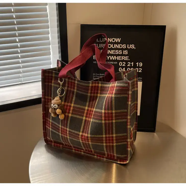 Women Plaid Canvas Tote Bag Large Capacity 2024 — feature 9