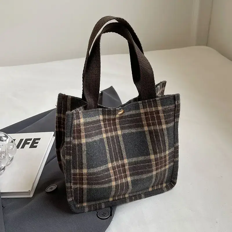 Women Plaid Canvas Tote Bag Large Capacity 2024 - Image 8