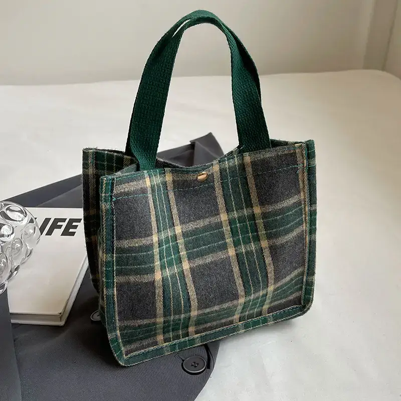Women Plaid Canvas Tote Bag Large Capacity 2024 - Image 9