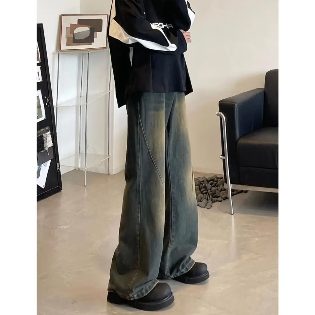 Men Retro Jeans Loose Fit Wide Leg Pants Casual Sparkle - Image 4