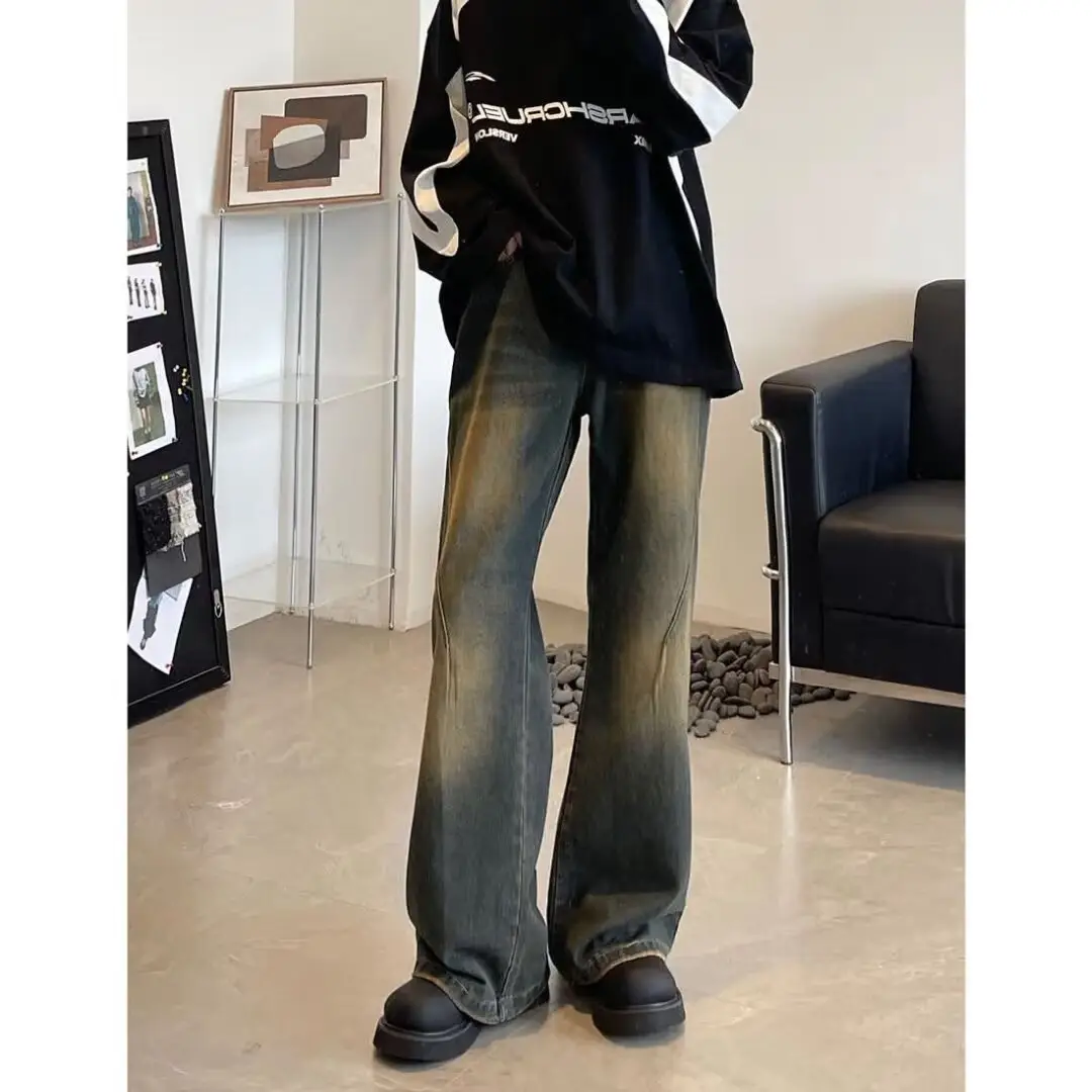 Men Retro Jeans Loose Fit Wide Leg Pants Casual Sparkle - Image 6