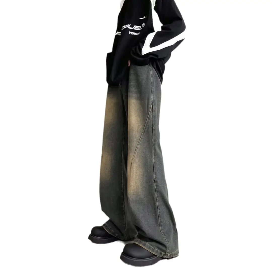 Men Retro Jeans Loose Fit Wide Leg Pants Casual Sparkle - Image 7
