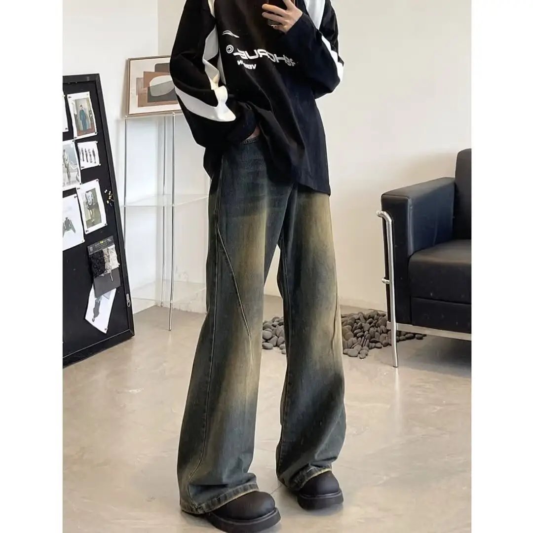 Men Retro Jeans Loose Fit Wide Leg Pants Casual Sparkle — feature 4