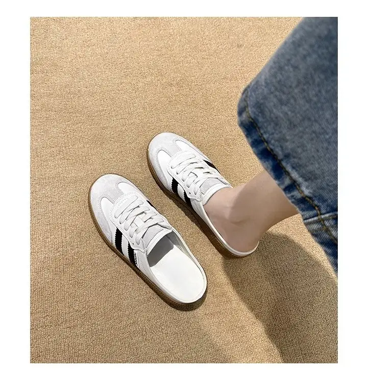 Foreign Trade Moral Training Shoes for Women, Summer Genuine Leather Thick Soles, Heightening Casual Forrest Gump White Shoes, Baotou Half-Slip Canvas Shoes