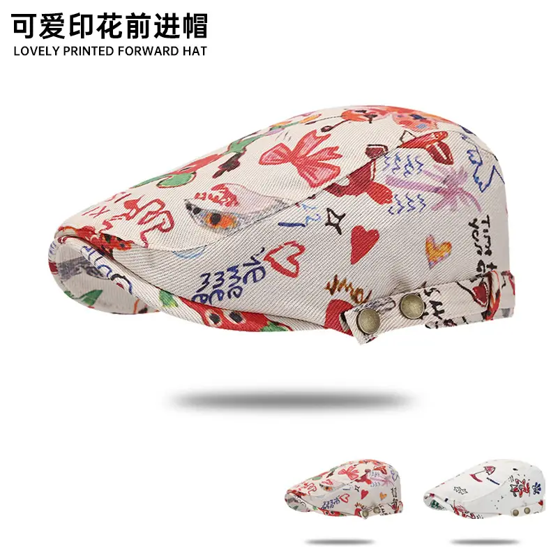 Cute Graffiti Forward Hat Women Retro Duck Tongue Beret - Image 2