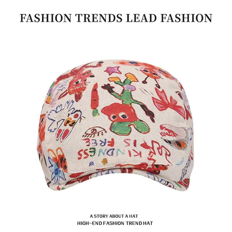 Cute Graffiti Forward Hat Women Retro Duck Tongue Beret - Image 3