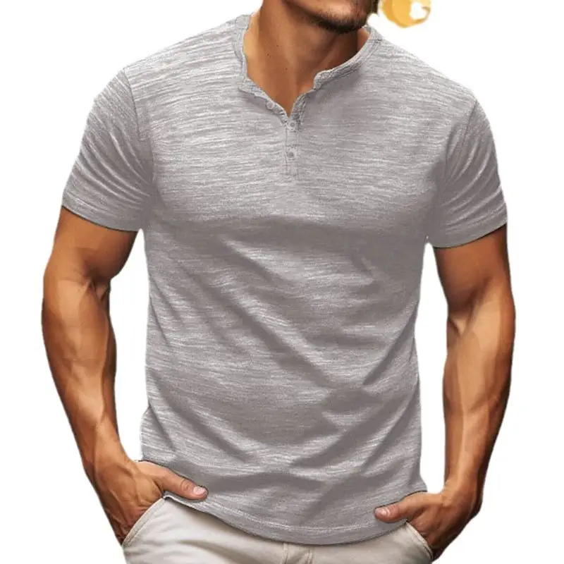 Men Button T-Shirt Bamboo Summer Gray - Image 8