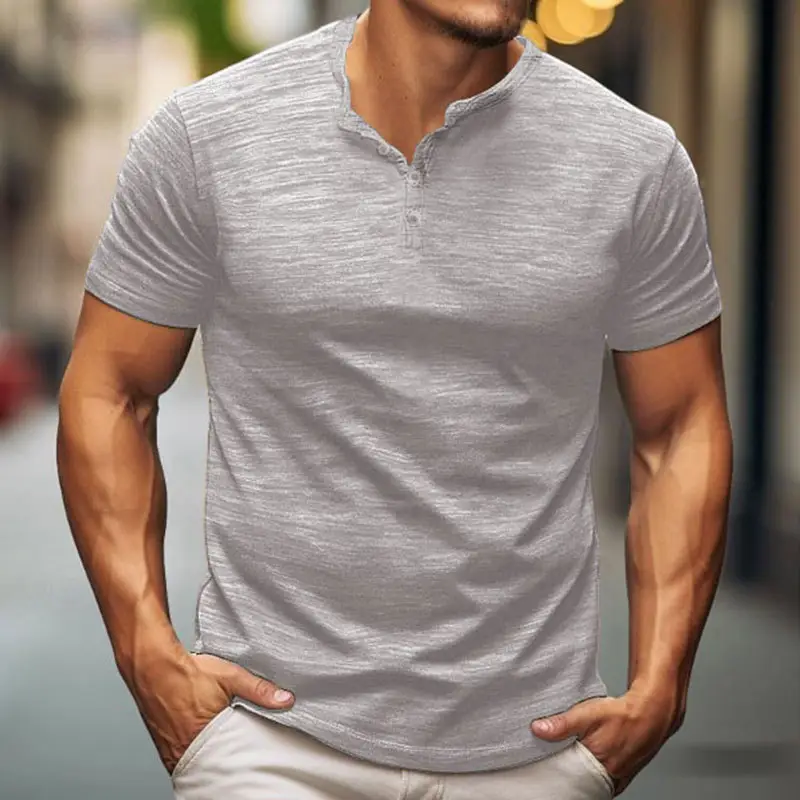 Men Button T-Shirt Bamboo Summer Gray — feature 18