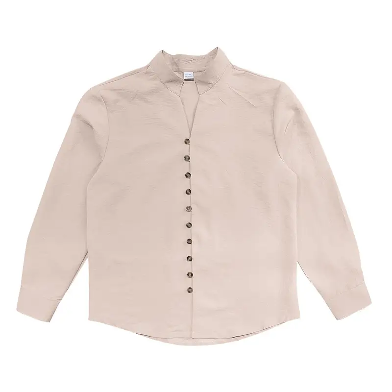 Men's Brown Button-Up Linen Shirt Loose Fit — feature 12
