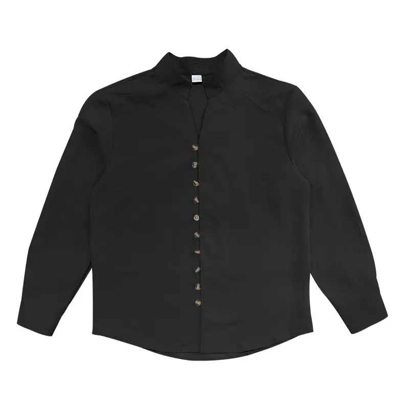 Men's Brown Button-Up Linen Shirt Loose Fit — feature 19