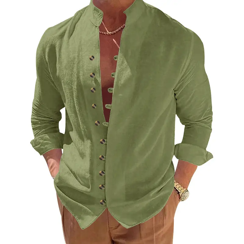 Men's Brown Button-Up Linen Shirt Loose Fit — feature 25