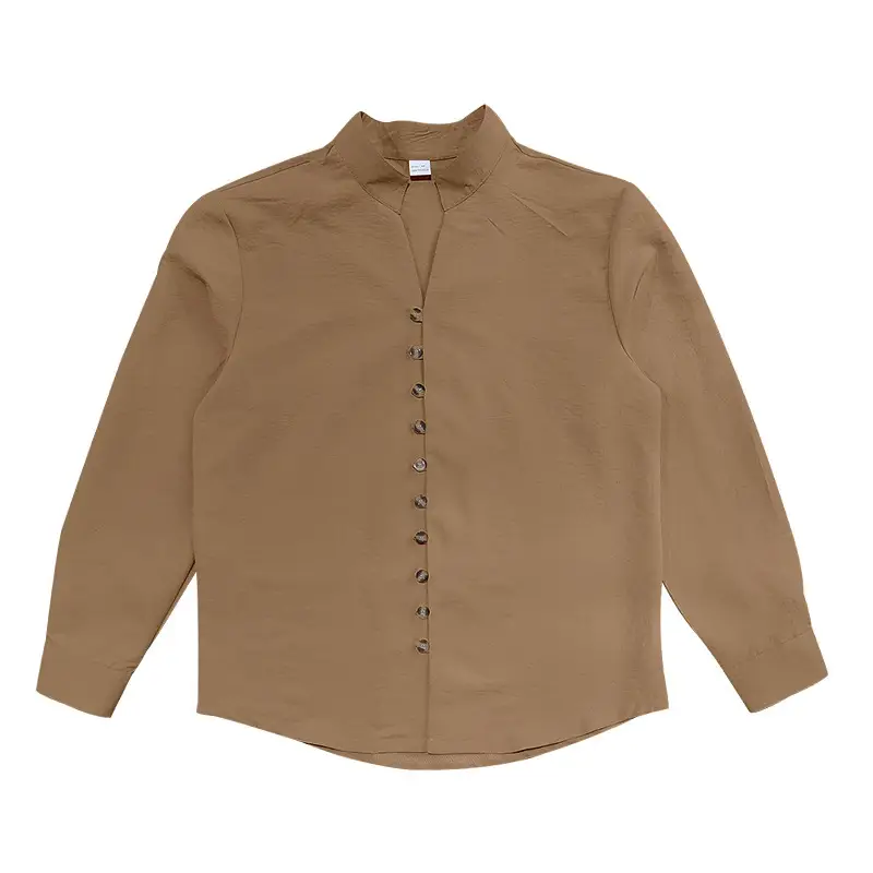 Men's Brown Button-Up Linen Shirt Loose Fit — feature 33