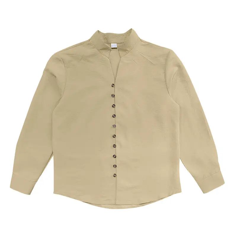 Men's Brown Button-Up Linen Shirt Loose Fit — feature 40