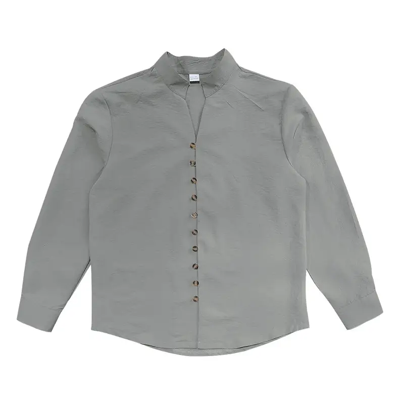 Men's Brown Button-Up Linen Shirt Loose Fit — feature 47