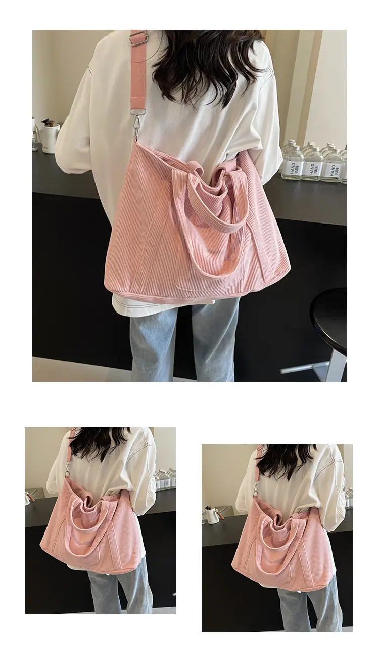 Women's Pink Corduroy Tote Bag Large Capacity Shoulder Crossbody — feature 14