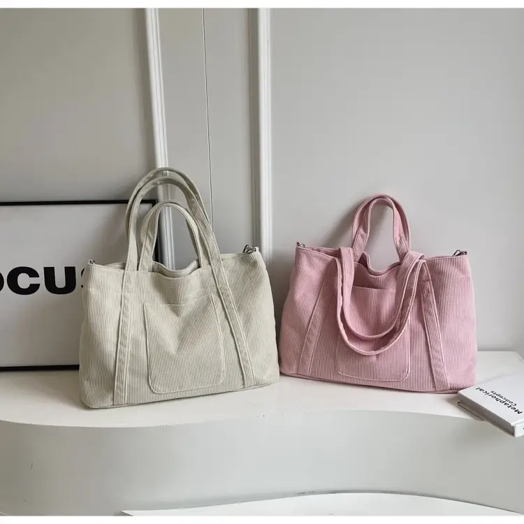 Women's Pink Corduroy Tote Bag Large Capacity Shoulder Crossbody — feature 19