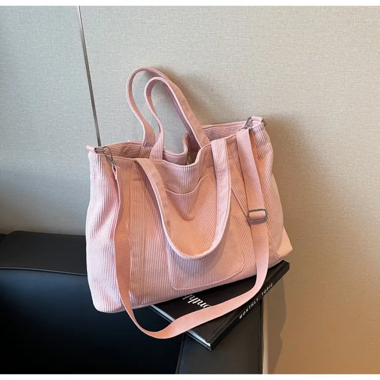 Women's Pink Corduroy Tote Bag Large Capacity Shoulder Crossbody — feature 26