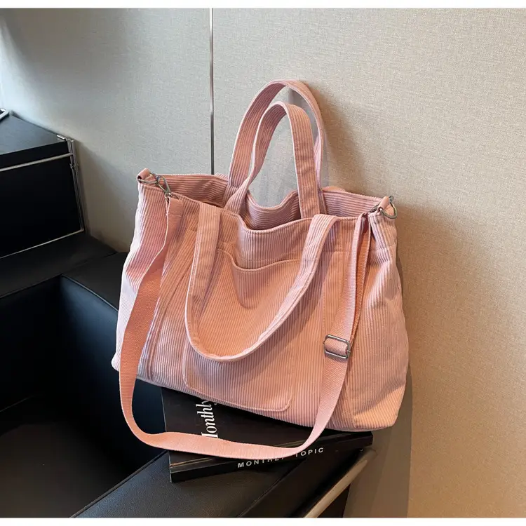 Women's Pink Corduroy Tote Bag Large Capacity Shoulder Crossbody — feature 27