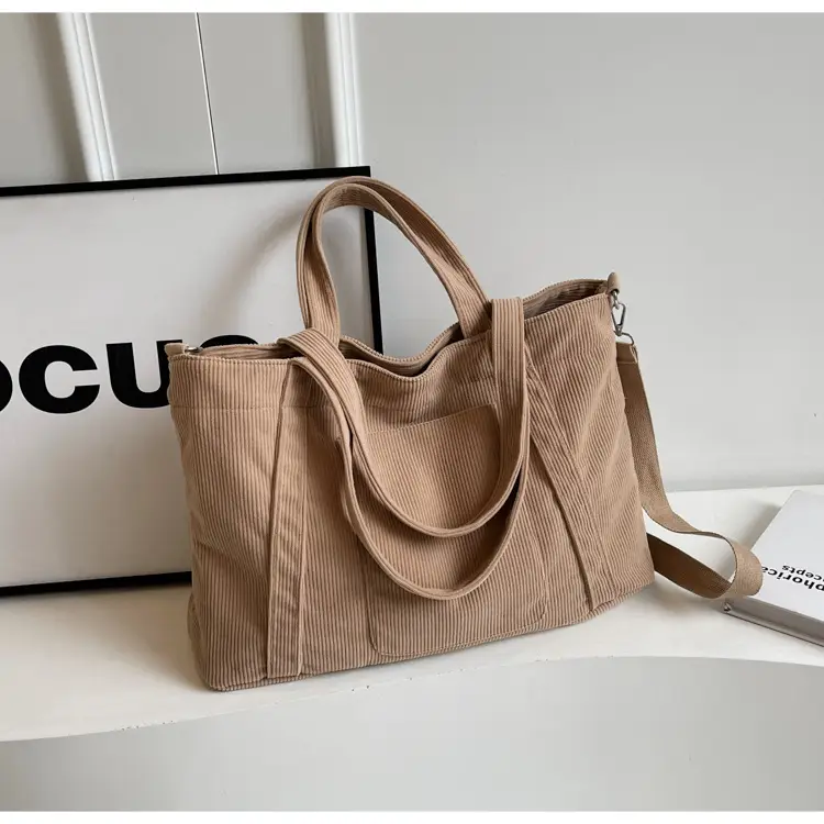 Women's Pink Corduroy Tote Bag Large Capacity Shoulder Crossbody — feature 28