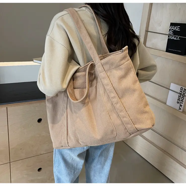 Women's Pink Corduroy Tote Bag Large Capacity Shoulder Crossbody — feature 30