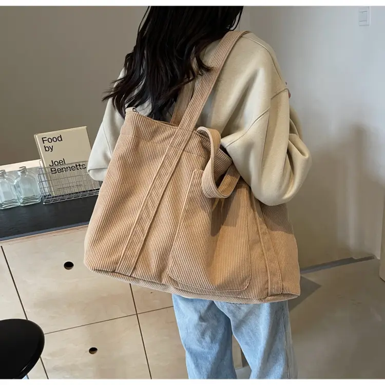 Women's Pink Corduroy Tote Bag Large Capacity Shoulder Crossbody — feature 31