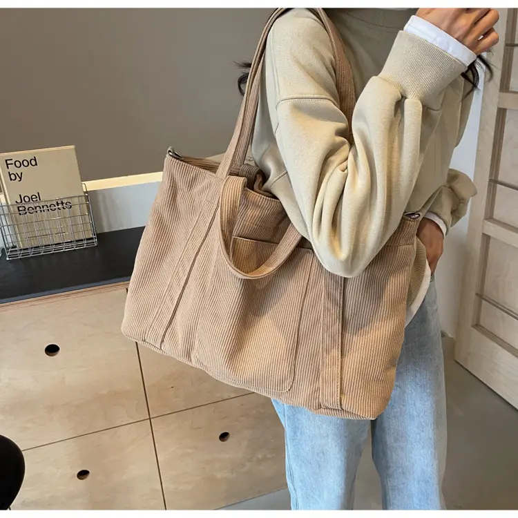 Women's Pink Corduroy Tote Bag Large Capacity Shoulder Crossbody — feature 32