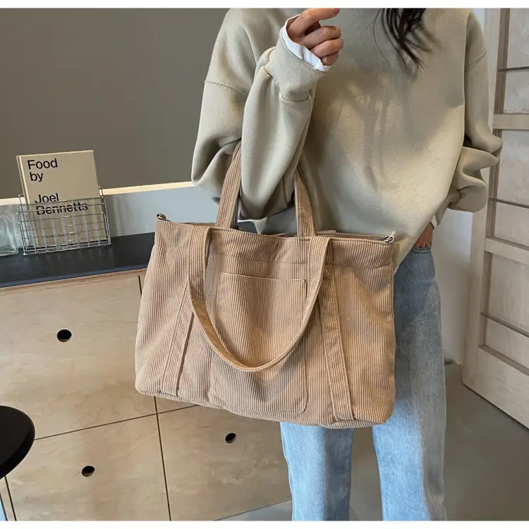 Women's Pink Corduroy Tote Bag Large Capacity Shoulder Crossbody — feature 33