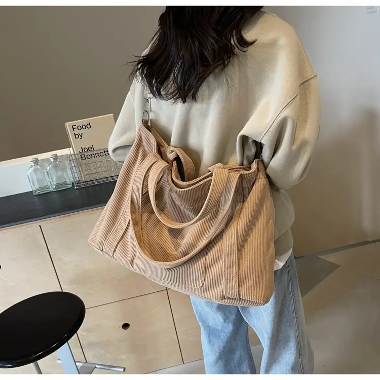 Women's Pink Corduroy Tote Bag Large Capacity Shoulder Crossbody — feature 34