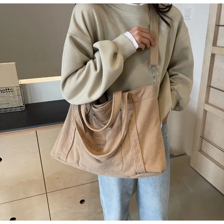 Women's Pink Corduroy Tote Bag Large Capacity Shoulder Crossbody — feature 35