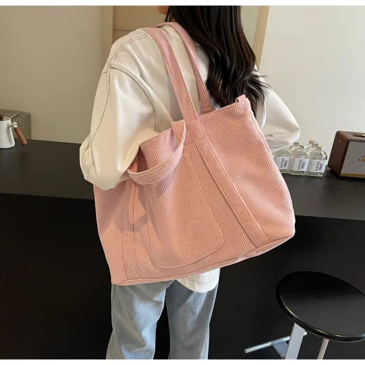 Women's Pink Corduroy Tote Bag Large Capacity Shoulder Crossbody — feature 40