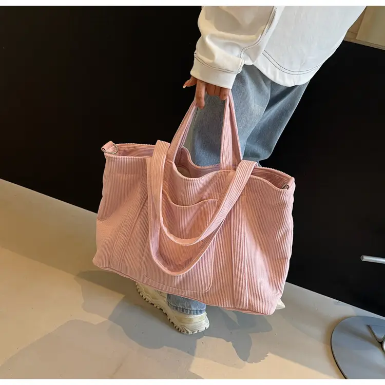 Women's Pink Corduroy Tote Bag Large Capacity Shoulder Crossbody — feature 41
