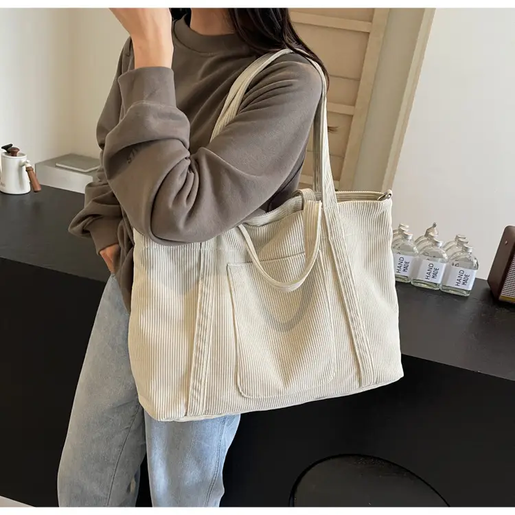 Women's Pink Corduroy Tote Bag Large Capacity Shoulder Crossbody — feature 44
