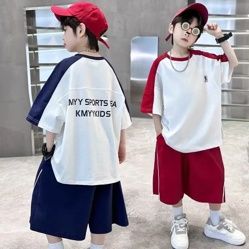 Boys 2025 Thin Sports T-Shirt Shorts Set White Blue - Image 4