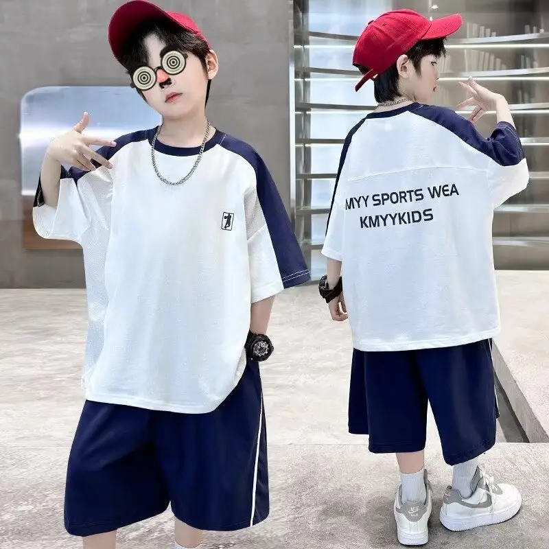 Boys 2025 Thin Sports T-Shirt Shorts Set White Blue - Image 5