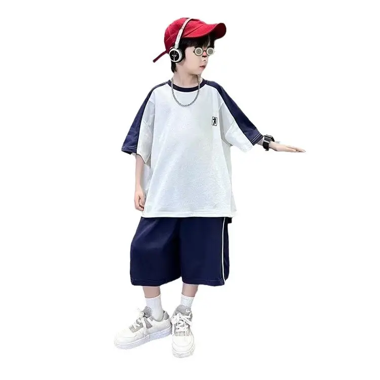 Boys 2025 Thin Sports T-Shirt Shorts Set White Blue - Image 7