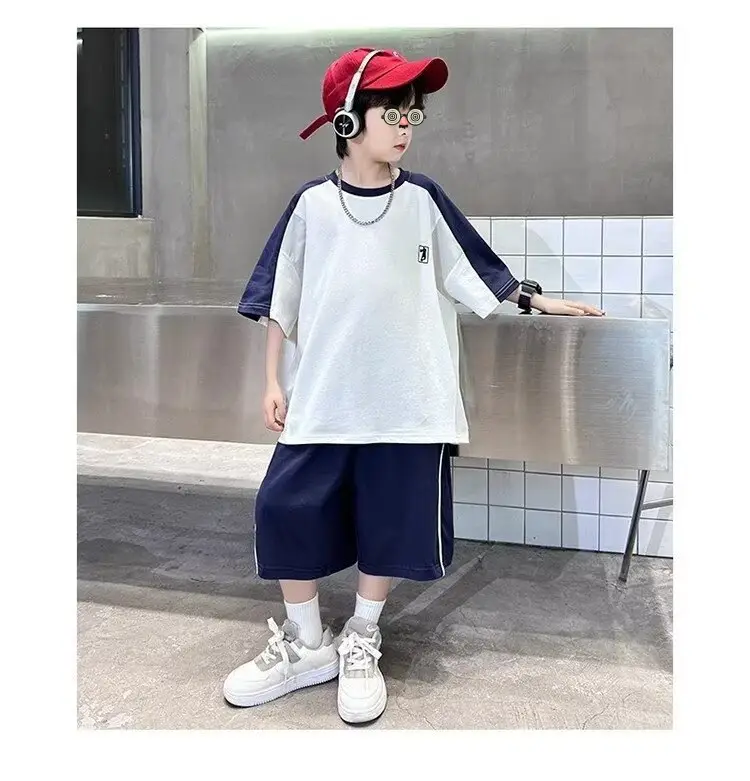 Boys 2025 Thin Sports T-Shirt Shorts Set White Blue — feature 10