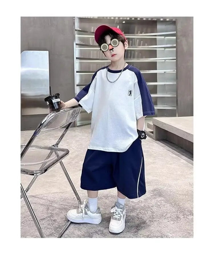 Boys 2025 Thin Sports T-Shirt Shorts Set White Blue — feature 11