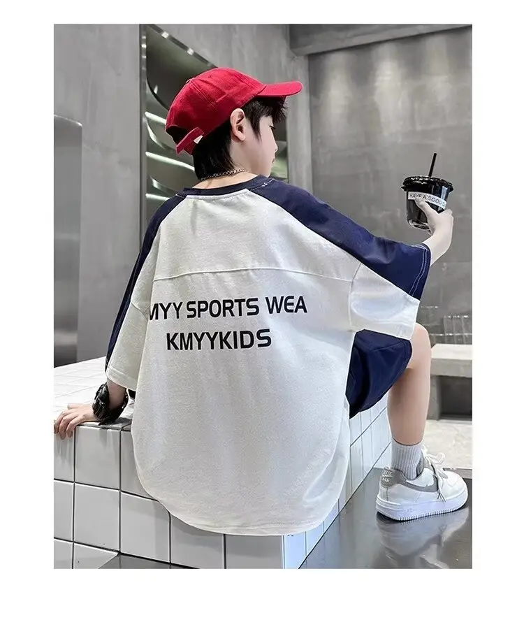 Boys 2025 Thin Sports T-Shirt Shorts Set White Blue — feature 12