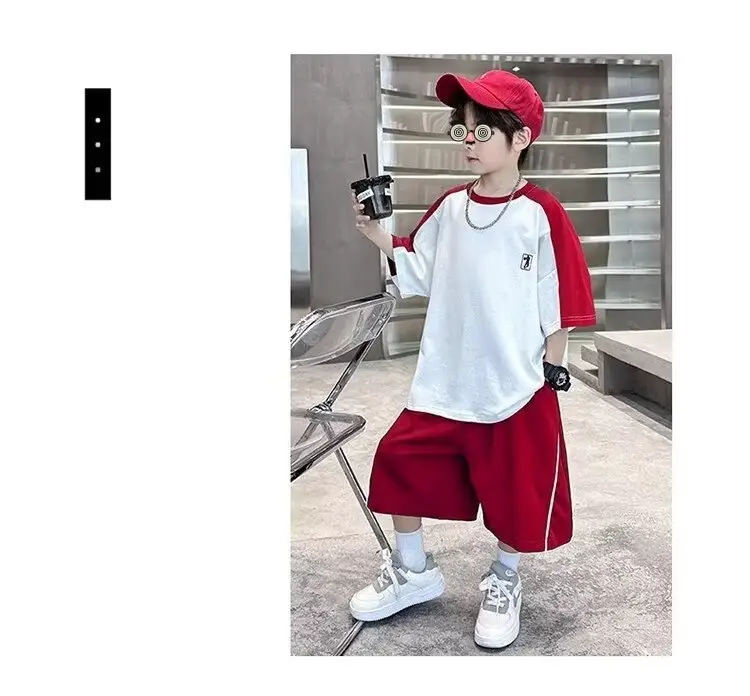 Boys 2025 Thin Sports T-Shirt Shorts Set White Blue — feature 13