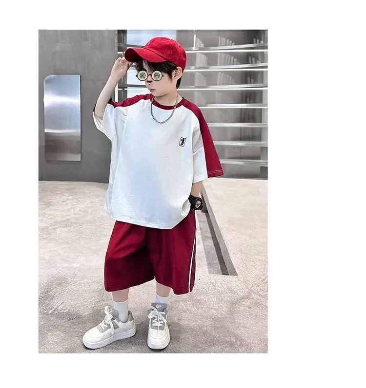 Boys 2025 Thin Sports T-Shirt Shorts Set White Blue — feature 15