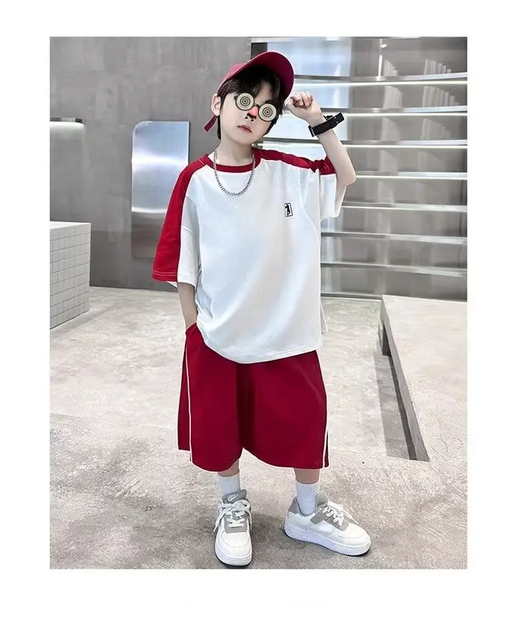 Boys 2025 Thin Sports T-Shirt Shorts Set White Blue — feature 18