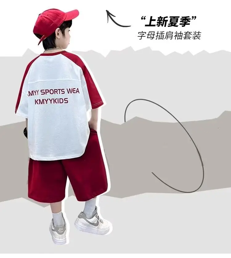 Boys 2025 Thin Sports T-Shirt Shorts Set White Blue — feature 2