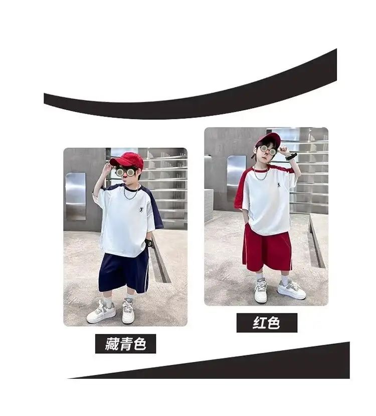 Boys 2025 Thin Sports T-Shirt Shorts Set White Blue — feature 3